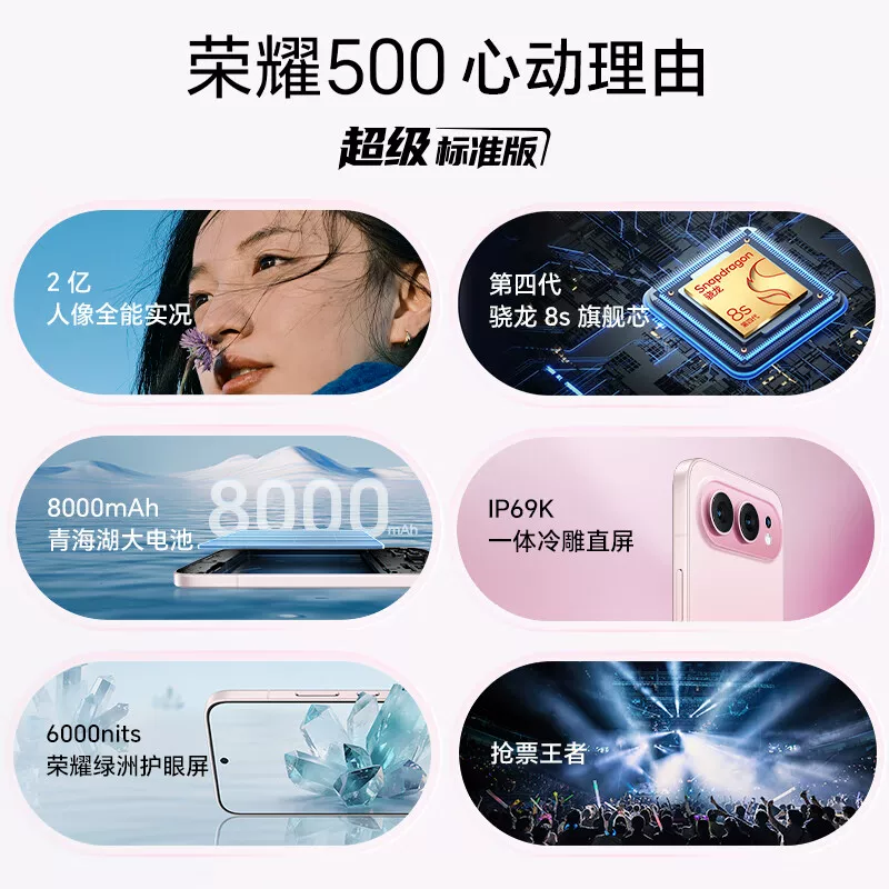 荣耀 500焕新版 12GB+256GB 月光银 5G手机 2464.15元 - 线报酷