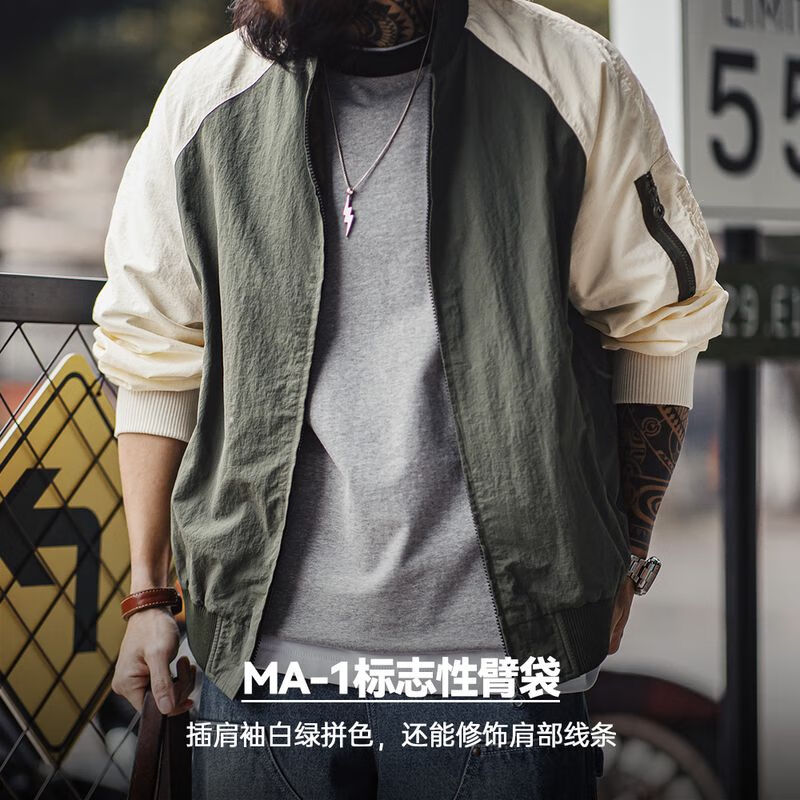 移动端、京东百亿补贴：马登 工装 美式复古撞色MA1飞行员夹克 159.23元（需