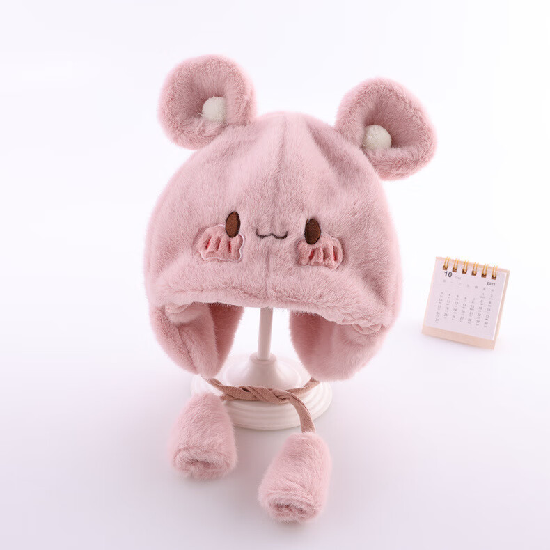 婴儿毛绒男女卡通圆耳朵护耳帽 12.33元