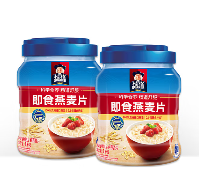 桂格 罐装即食/快煮燕麦片 1000g*2罐 29.9元（需用券）