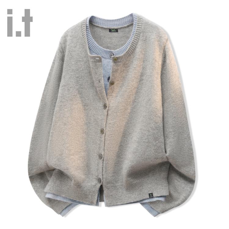 I.T it fingercroxx毛衣女秋冬保暖厚外套假两件针织衫 209元