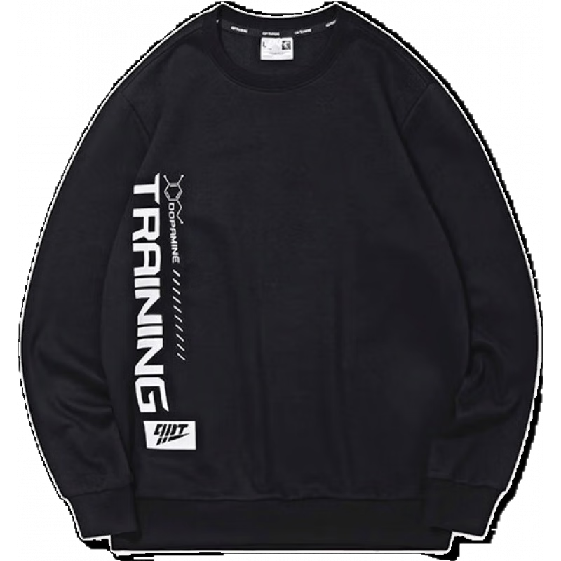 乔丹QIAODAN卫衣男外套秋冬季保暖休闲套头衫圆领针织上衣运动服 黑色-加绒