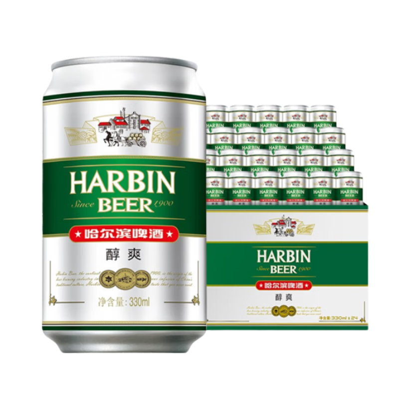 哈尔滨啤酒(Harbin)醇爽啤酒 330mL 24罐 *2件 65.36元包邮（32.68元/件）