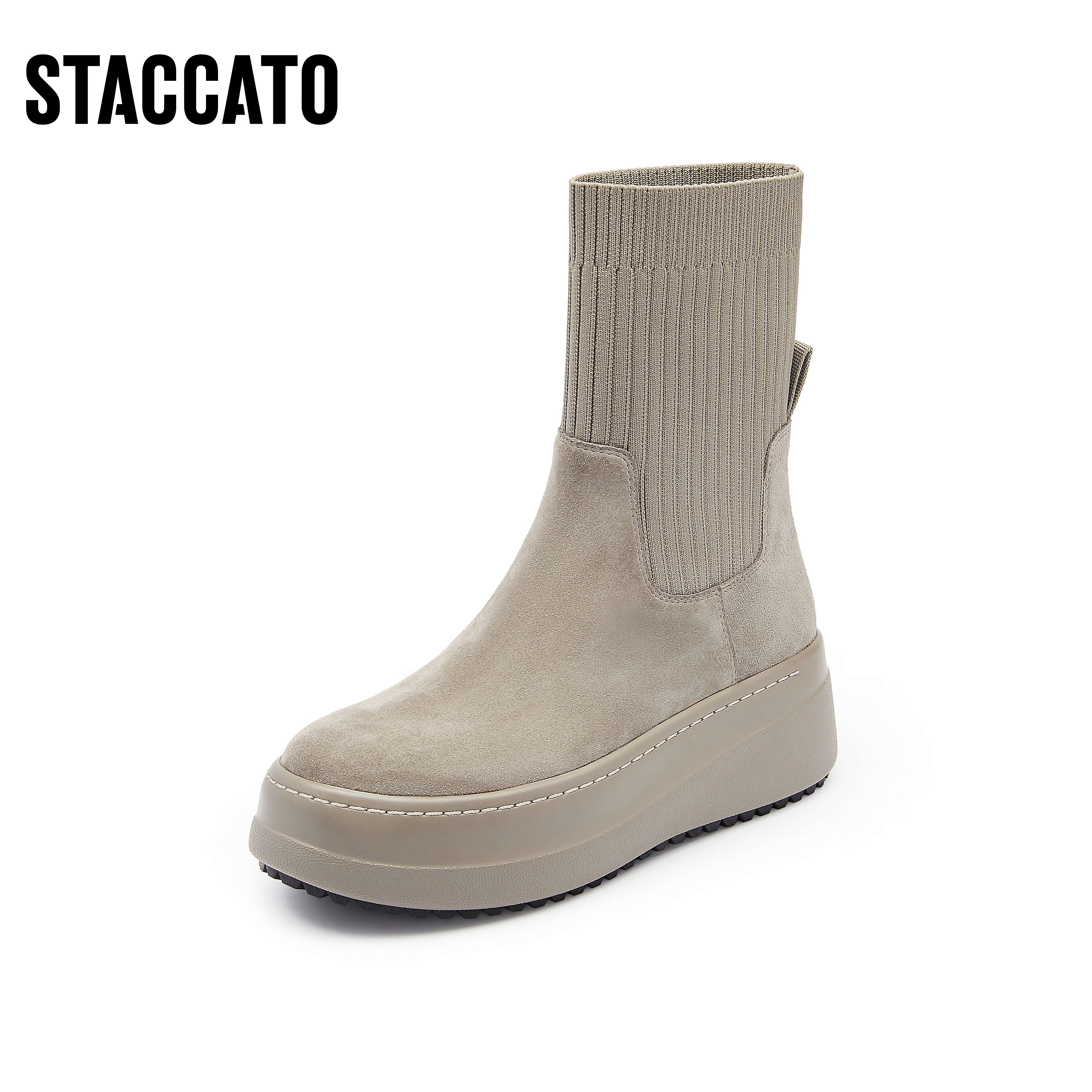 STACCATO 思加图 2023冬季新款飞织袜靴弹力靴瘦瘦靴加绒中筒靴女靴S9930DZ3 790.2