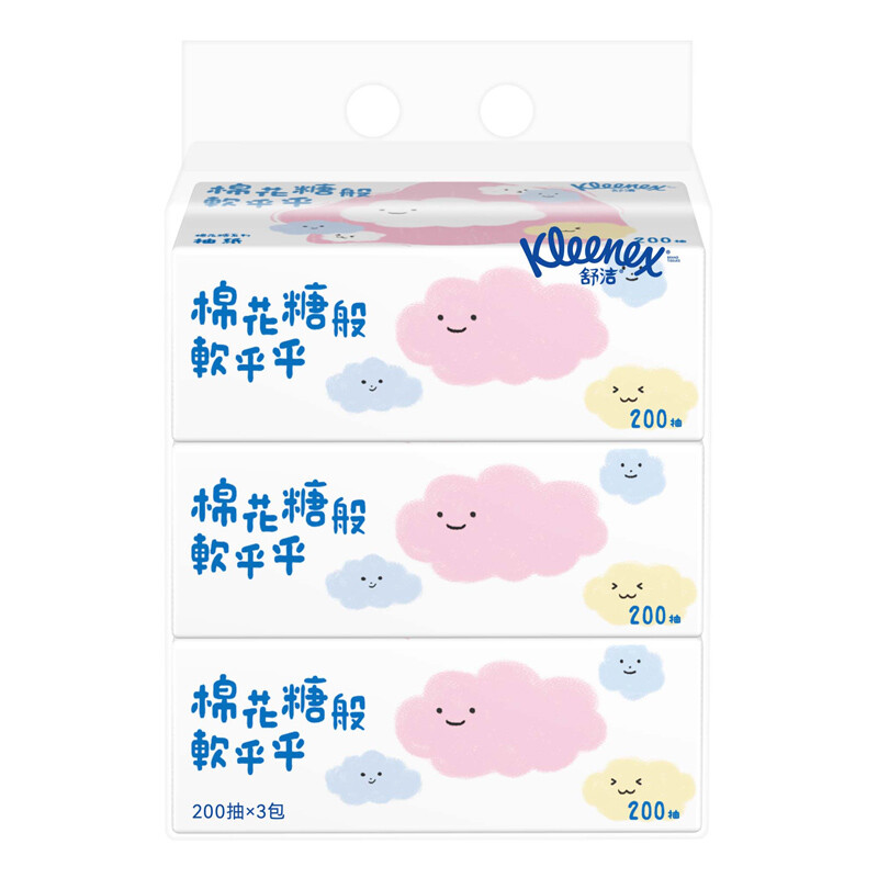 Kleenex 舒洁 卡通系列棉花糖抽纸2层200抽*3包装 柔软亲肤 原生木浆 19.16元