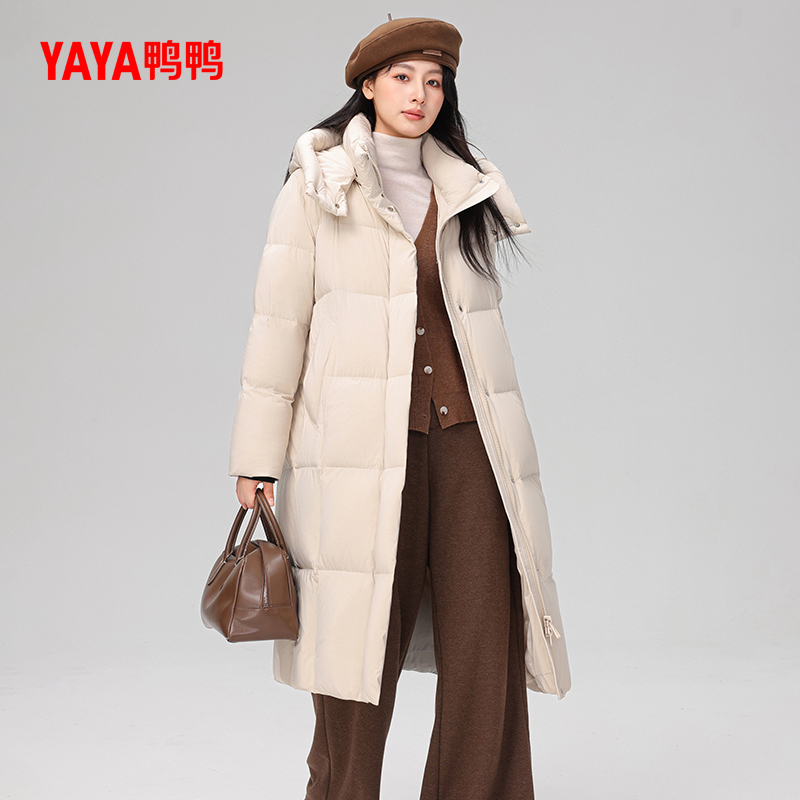 YAYA 鸭鸭羽绒服 女士2024冬季新品长款连帽保暖加厚90鸭绒时尚外套A 559元（