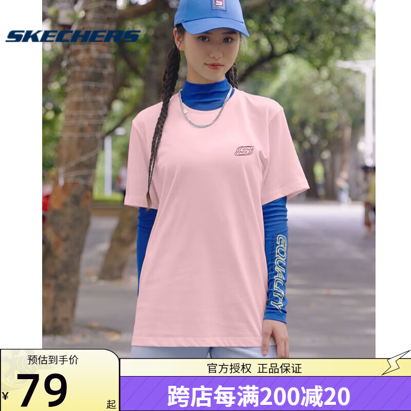 SKECHERS 斯凯奇 男女同款情侣款缤纷系列街头休闲舒适短袖T恤 L224U179-01SX 78.46