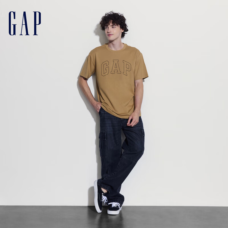 Gap 盖璞 男士纯棉字母logo圆领短袖T恤 A00818 棕色 88.26元包邮 （需用券）