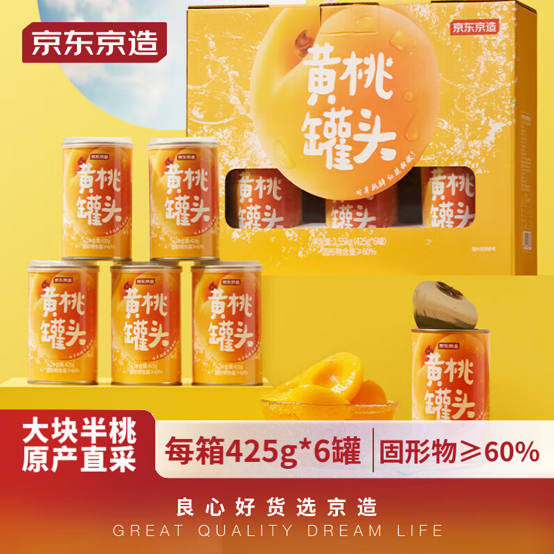 京东京造 黄桃罐头 425g*6罐 56.9元