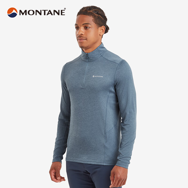 MONTANE 盟泰恩 DART ZIP NECK 户外速干衣男圆领透气除臭登山徒步衫 STONE BLUE 雾