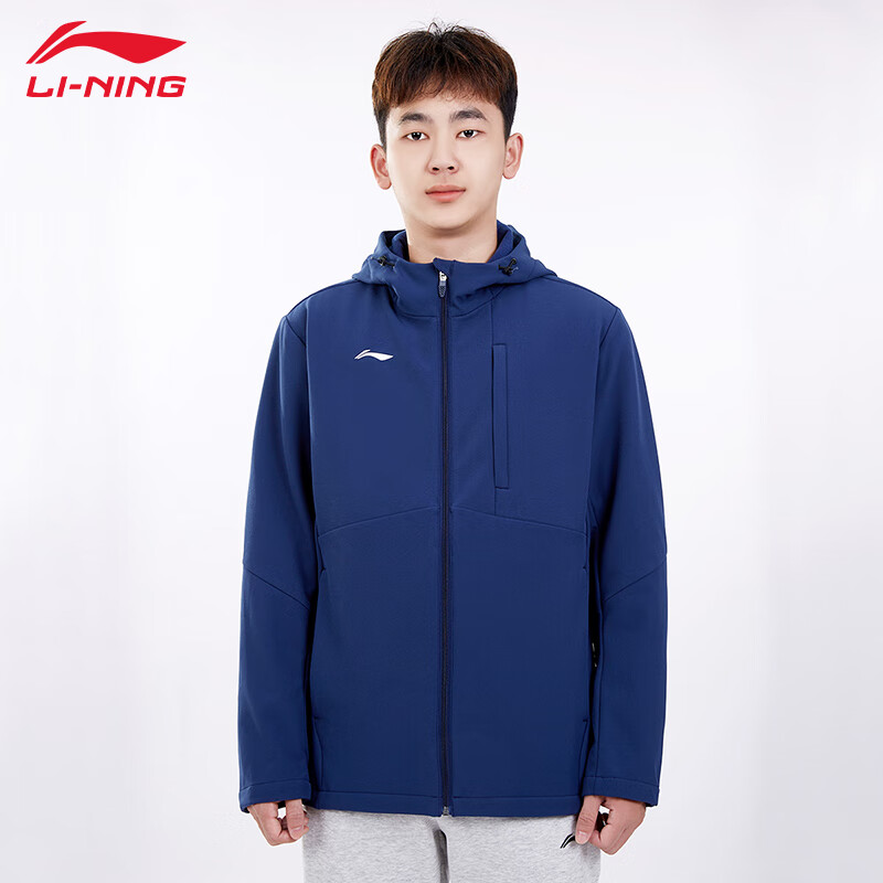 LI-NING 李宁 运动风衣男士休闲运动外套上衣连帽运动服 蓝色（加绒） XL/180 1