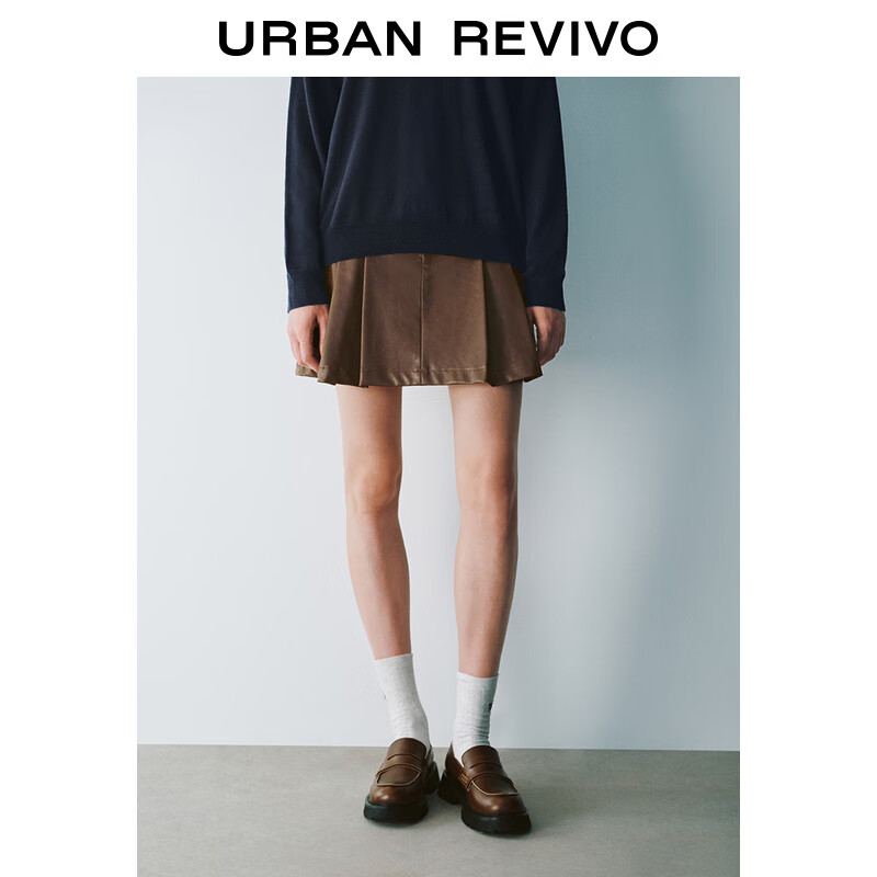 URBAN REVIVO UR2024秋冬女装美拉德压褶皮质A字半裙UYU540013 咖棕 XS 249元（需用券