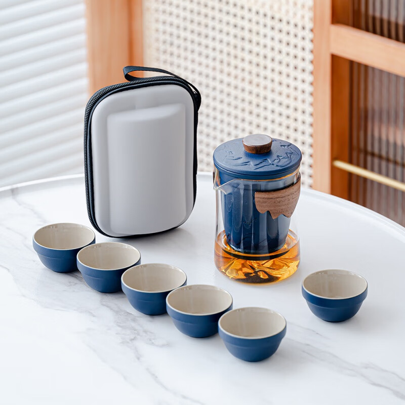 循一 玻璃旅行茶具快客杯 蓝/观山旅行茶具/胶囊包 57.9元（需用券）