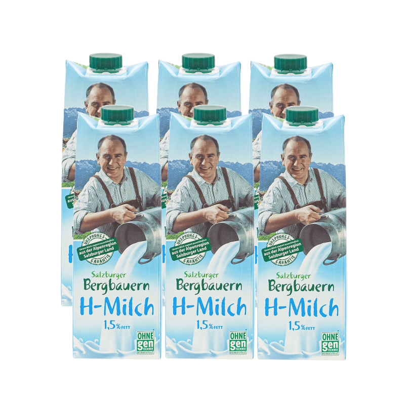 88VIP：SalzburgMilch 萨尔茨堡 低脂牛奶1L*6瓶奥地利进口乳脂1.5%学生营养早餐奶