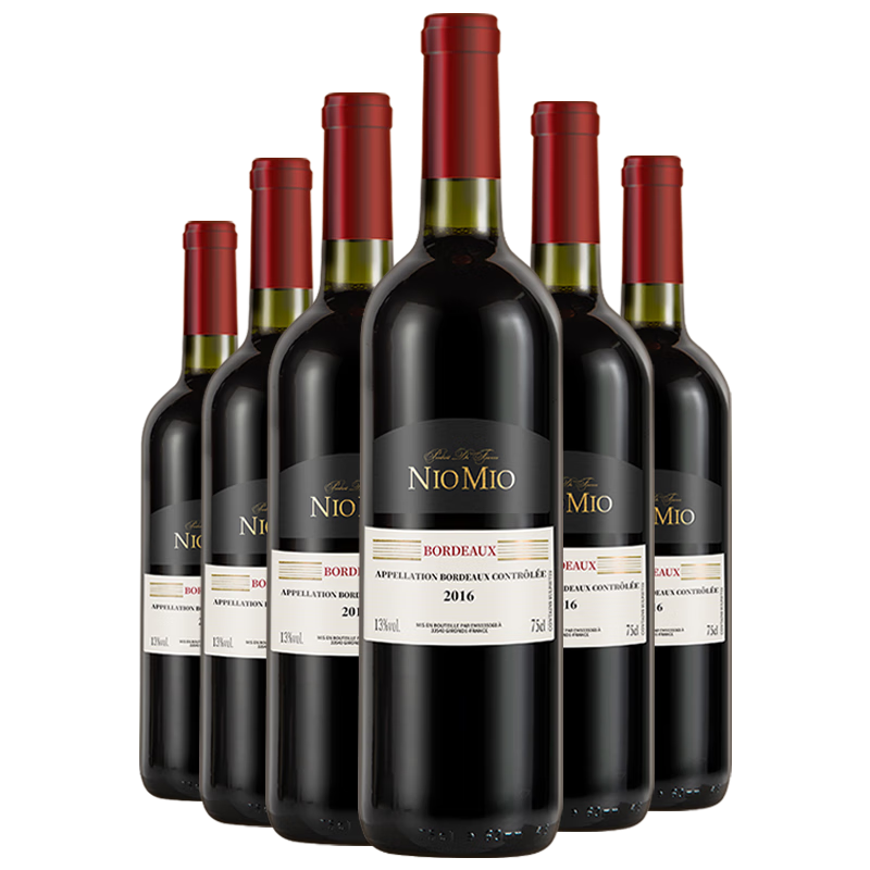 PLUS会员:纽慕（NIOMIO） 法国原瓶进口黑金波尔多AOC干红葡萄酒红酒 750ml*6礼
