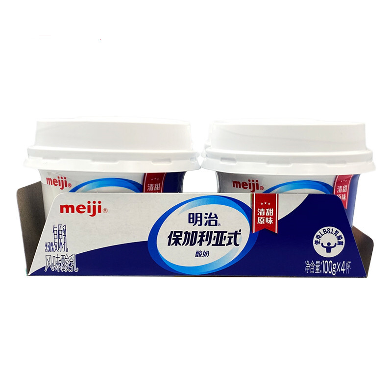 meiji 明治 保加利亚式酸奶 清甜原味100g×4杯 特选LB81乳酸菌 8.86元（需用券）