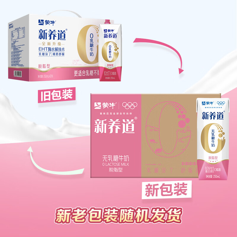 蒙牛 新养道零乳糖脱脂牛奶 250ml*12盒 19.25元