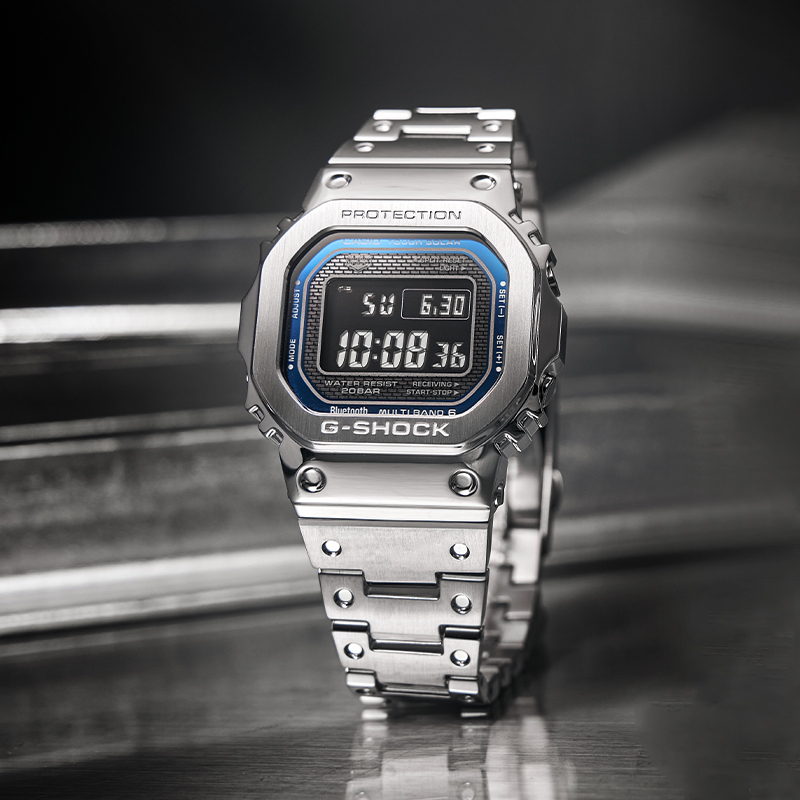 CASIO 卡西欧 旗舰店卡西欧手表男G-SHOCK金属小方块银块潮流运动男士电子石