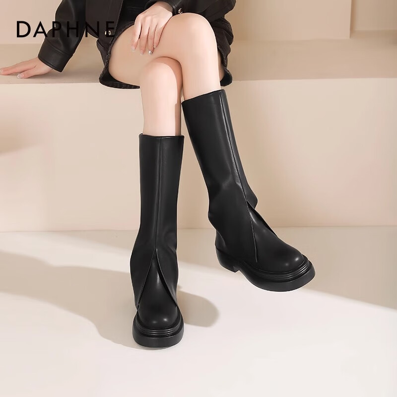 达芙妮 不过膝长筒靴女秋冬裤管靴厚底骑士靴 129.9元（需用券）