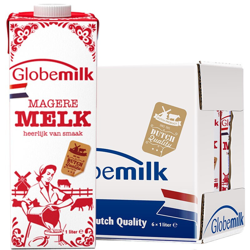 Globemilk 荷高 荷兰原装进口 3.8g优乳蛋白脱脂纯牛奶 1L*6 高钙0脂肪早餐奶 52.57元（需用券）