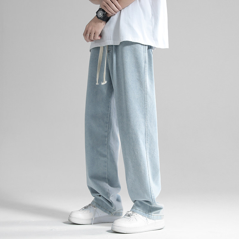 移动端：回力 浅蓝色牛仔裤男士夏季薄2025直筒宽松男生阔腿休闲长裤子 78.3