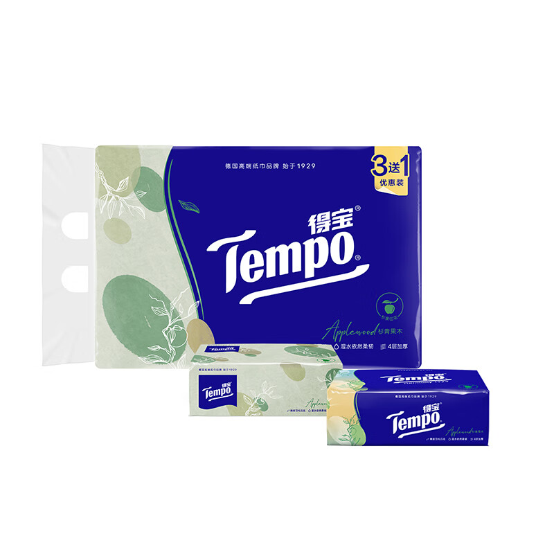 Tempo 得宝 杉青果木抽纸 4层90抽4包 8.91元（需用券）