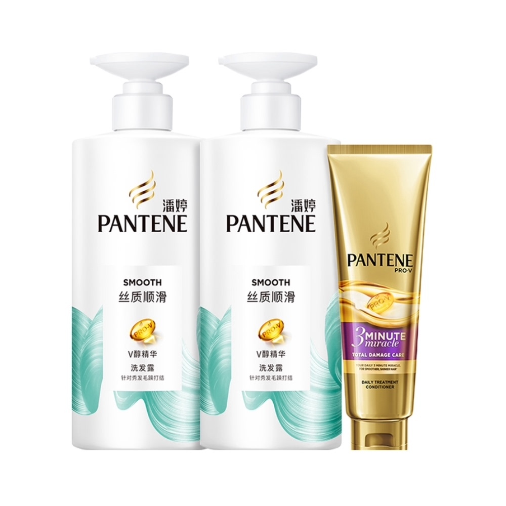 88VIP：PANTENE 潘婷 洗发水丝质顺滑500g*2+3分钟护发素40ml修护干枯发改善毛躁 4