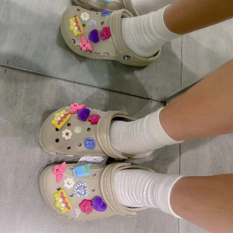 crocs 洞洞鞋男女鞋 春夏休闲鞋凉鞋贝雅鞋沙滩鞋镂空凉拖鞋 卵石色贝雅/侧