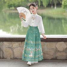 中国风古装马面裙套装小女孩薄款汉服裙秋冬季女装套装 单独上衣短袖 110cm