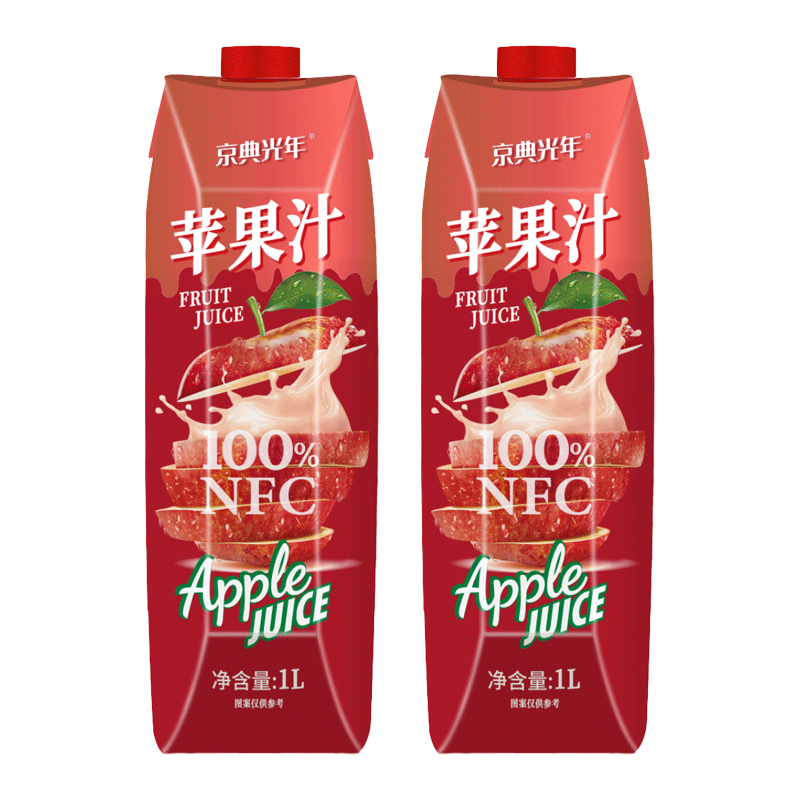 京典光年 100%NFC苹果汁1L*2瓶纯鲜榨果汁饮料0添加剂 100%鲜榨苹果汁 9.9元