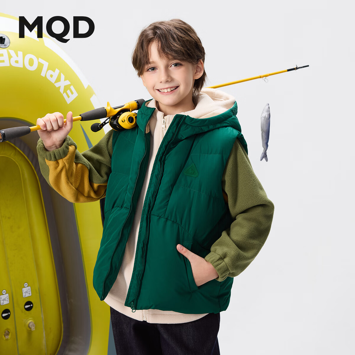 马骑顿 男童25冬户外露营保暖外搭羽绒马甲 蓝绿 120 137元
