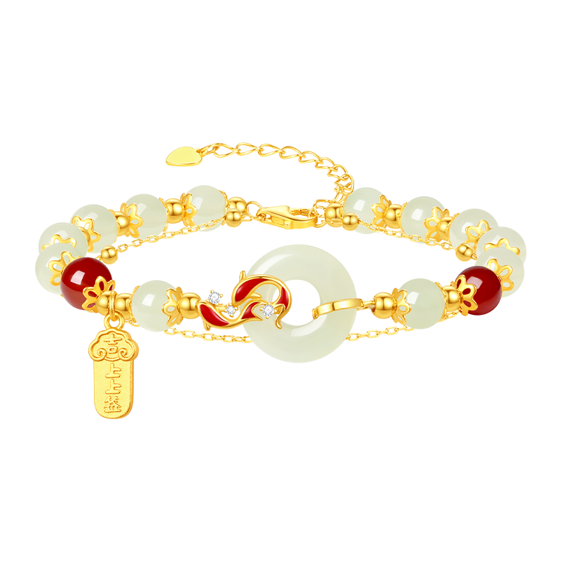 周大生 锦鲤平安扣和田玉银手链 上上签手串 送女友老婆 259元包邮