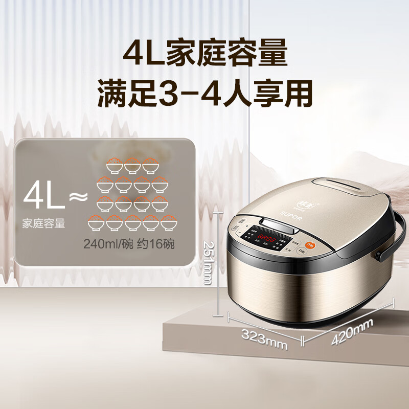 以旧换新补贴、PLUS会员：SUPOR 苏泊尔 电饭煲家用3-4人 40FC733 190.43元