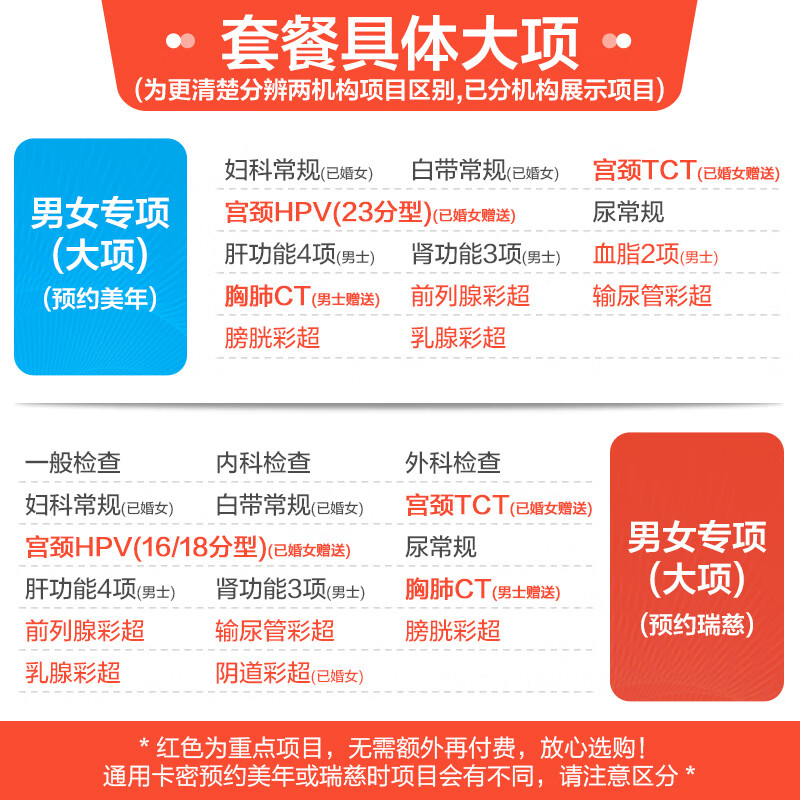 美年大健康 health 100 瑞慈体检 男女单人专项CT体检套餐 （赠胸肺CT/宫颈TCT）