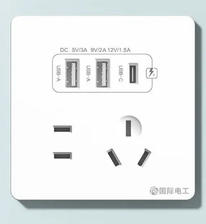 PLUS会员：fdd 国际电工 双USB插座面板20W快充墙壁无需充电头Type-c家用五孔插