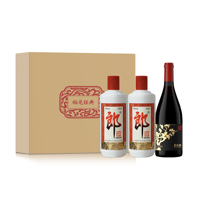 郎酒 裕见经典 53%vol 白酒 500ml*2瓶+张裕干红 750ml 250元