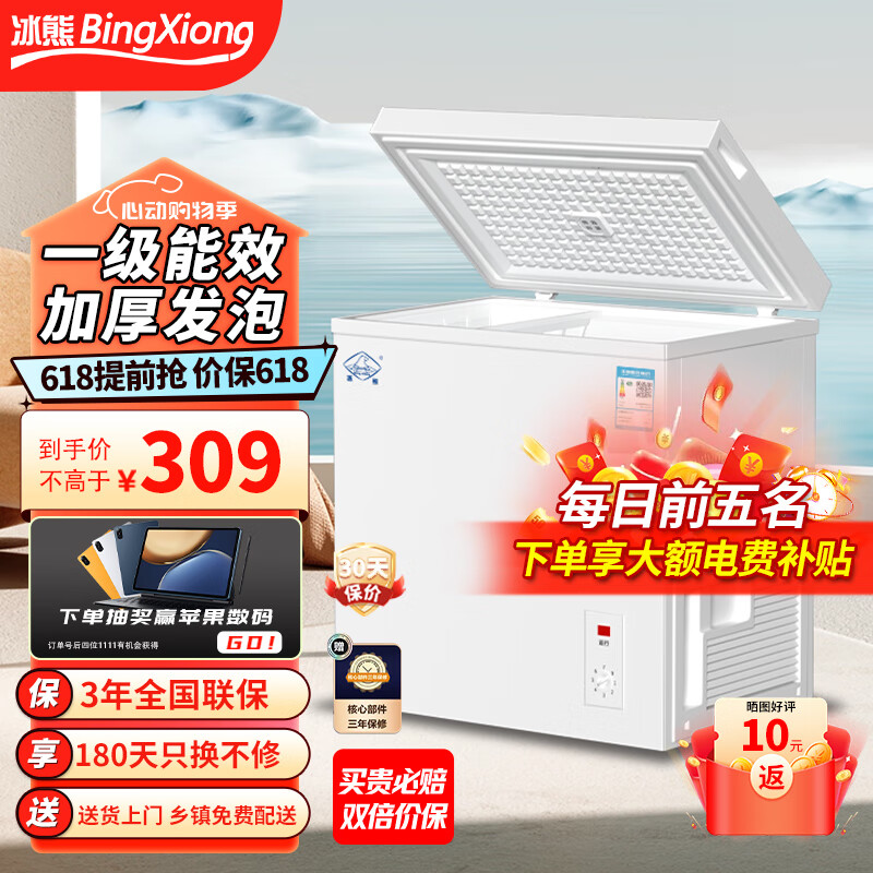 BingXiong 冰熊 立式小型冰柜 家用商用冷柜 冷藏冷冻保鲜 大体积商用冰柜展