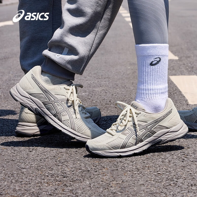 ASICS 亚瑟士 跑步鞋男鞋透气网面舒适运动鞋缓震回弹跑鞋 GEL-CONTEND 4 米色 34