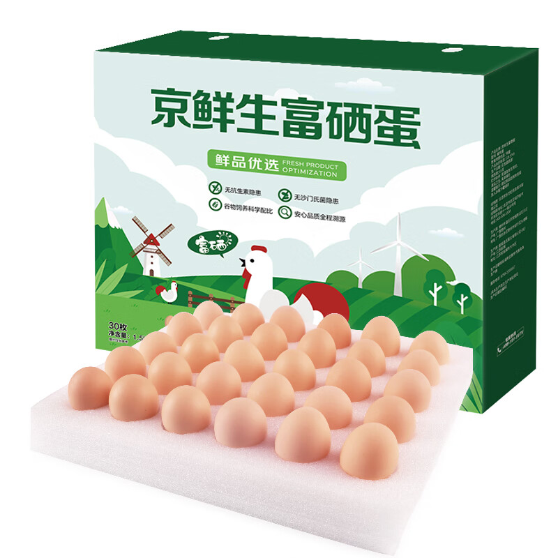 京鲜生 Mr.Seafood 富硒蛋 30枚/盒 1.5kg 19.51元（需用券）