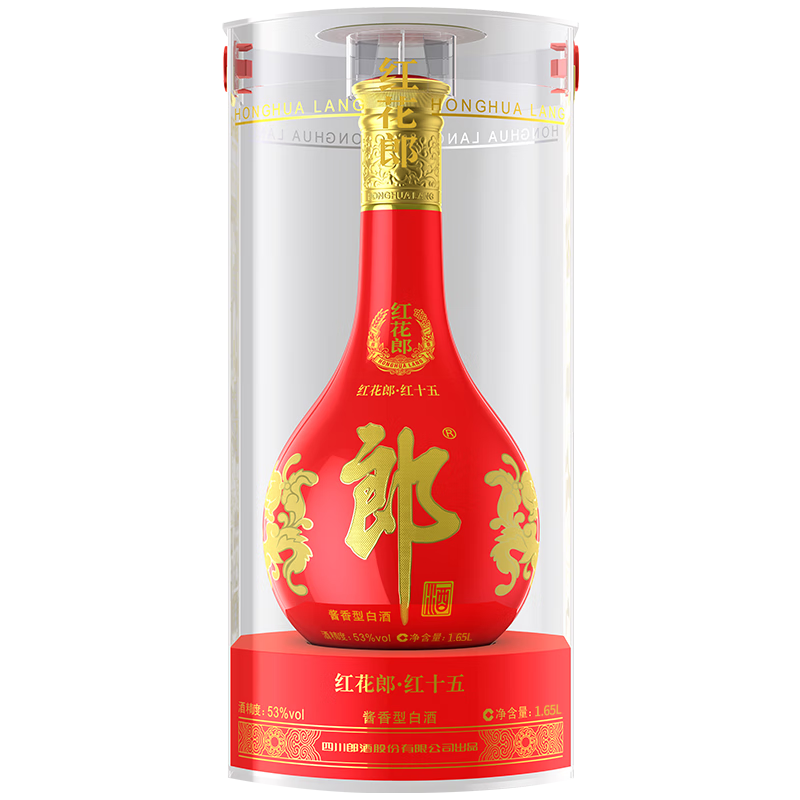 LANGJIU 郎酒 红花郎十五（15）53度酱香型高度白酒 1.65L 大瓶装（赠青花郎小