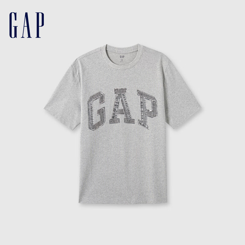 Gap 盖璞 男女款拼接字母logo短袖T恤 466766 灰色 L 119元（需用券）