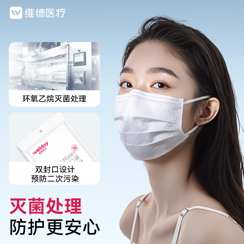 维德 一次性医用外科口罩灭菌级过敏季100只 14.8元（需用券）