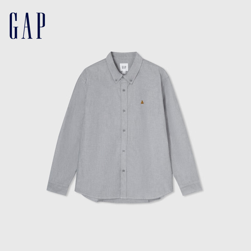 PLUS会员：Gap 小熊logo长袖衬衫 890975 黑灰色 175/96A(L) 135.02元包邮