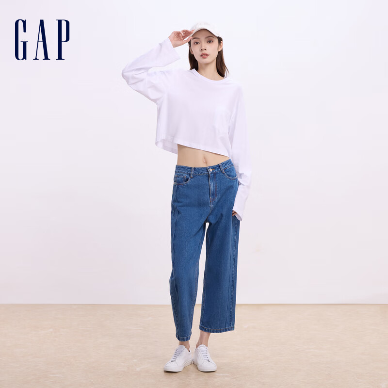 Gap 盖璞 女装2024初秋新款拼接口袋长袖T恤简约百搭纯色上衣639096 145.67元（