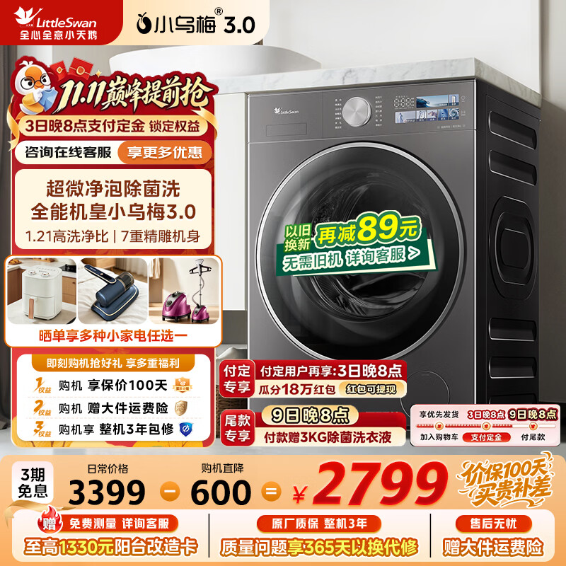 小天鹅 小乌梅3.0高奢版 TG12VE40PRO 滚筒洗衣机 12kg 2625元 - 86线报