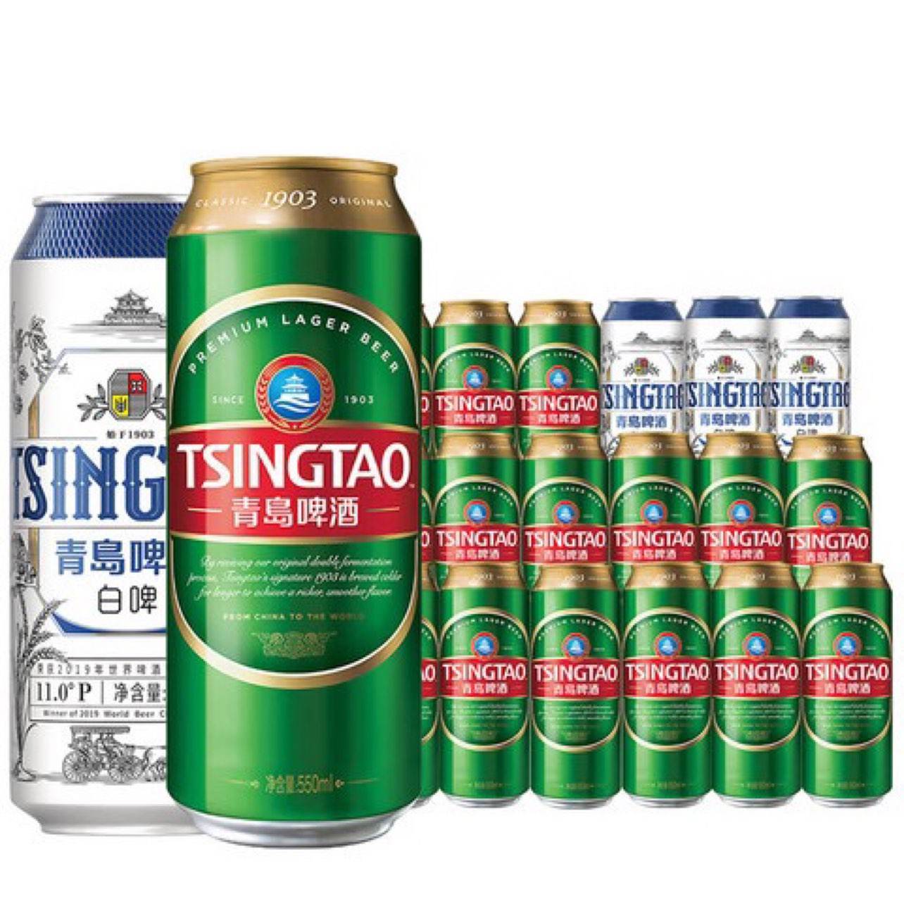 PLUS会员：青岛啤酒（TsingTao）经典（1903）550*15听+白啤500ml*3听组合 74.81元（