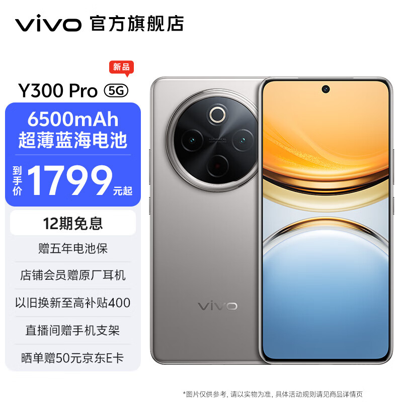 移动端、京东百亿补贴：vivo Y300 Pro 5G手机 6500mAh蓝海电池 80W远航闪充 7.69mm