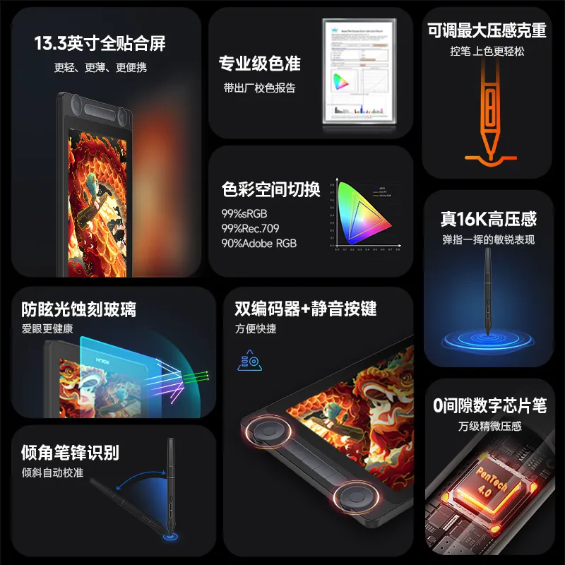 绘王 Kamvas13Gen3数位屏手绘屏电脑绘画绘图屏手写屏液晶数位板 1290元 - 86线报