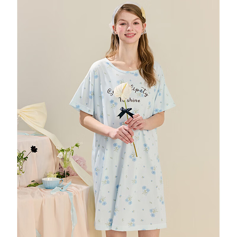 20点开始：芬腾 睡裙女士夏季卡通可爱家居服 FX26921093 冰兰色 34.95元（需用