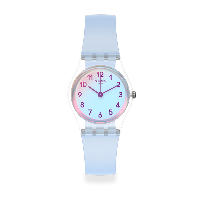 移动端：swatch 瑞士手表 炫彩蓝色学生表 小表盘 石英表 374.5元（淘金币后364